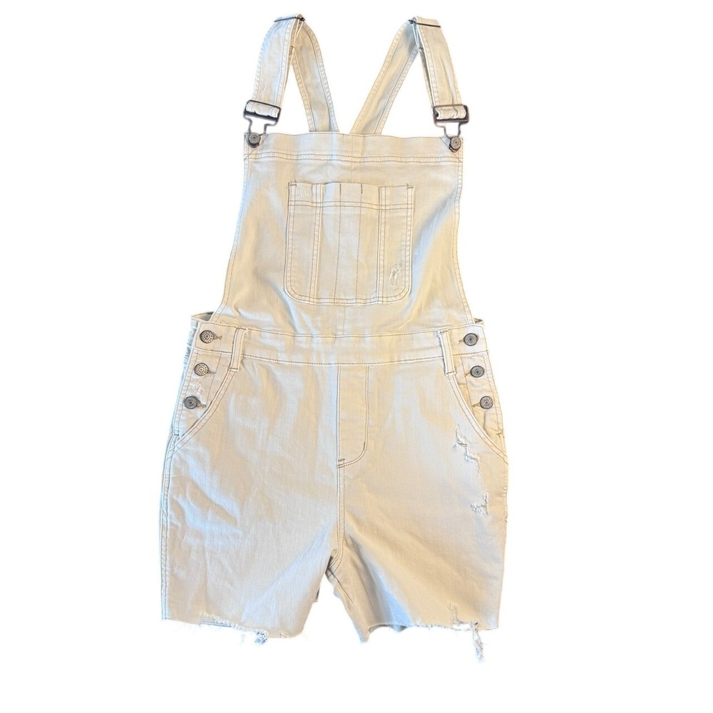 Judy Blue Cream Distressed Denim‎ Shortalls JB150240 C-CO Large Bib Overalls L